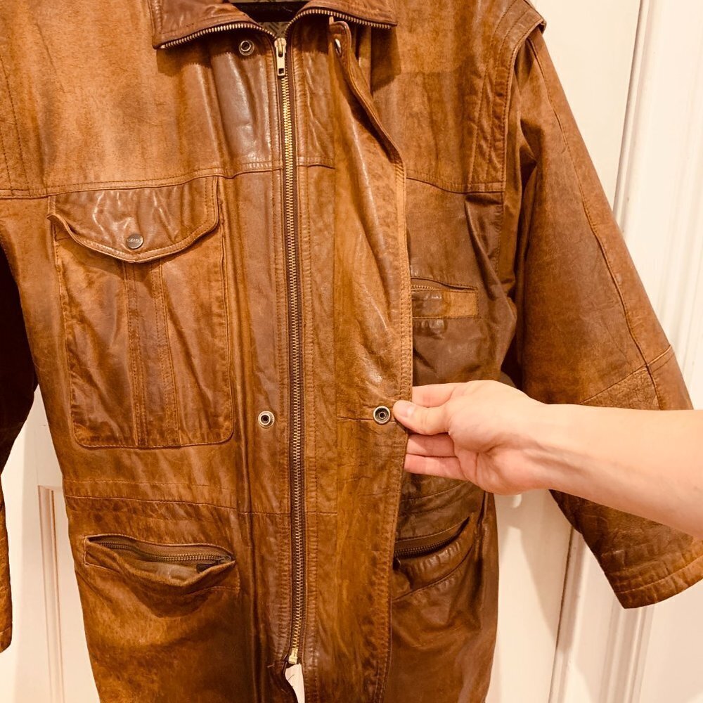 Vintage Mirage Brown Soft Distressed Leather Jacket Coat Size 44 XL - Picture 6 of 15